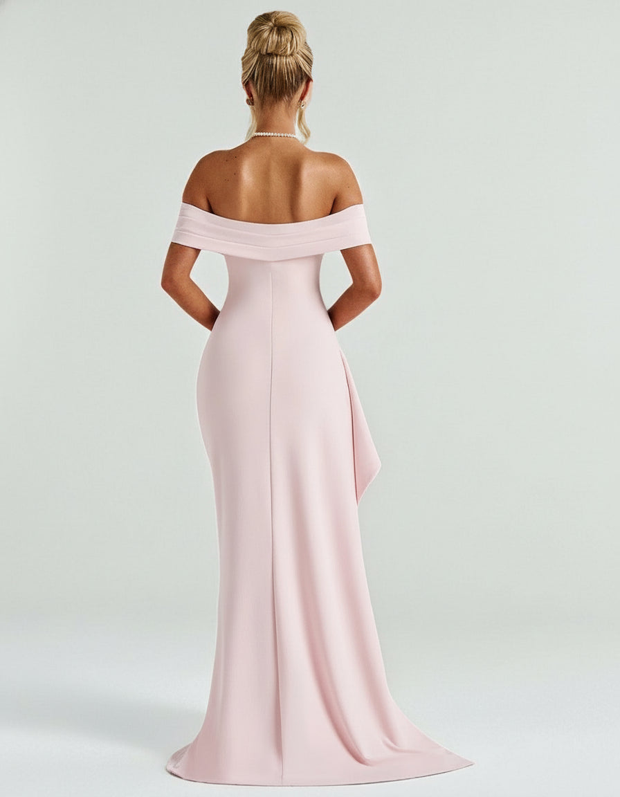 Blush Pink Off-Shoulder Bodycon Maxi Dress, pink bodycon dress​, pink maxi dress​, maxi dresses canada​, womens dress maxi​, maxi dress with sleeves​, bodycon maxi dress​