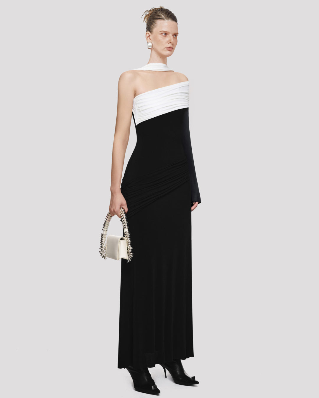 Olessia Black and White Long Sleeve Maxi Dress, black and white dress long sleeve, meshki black and white dress