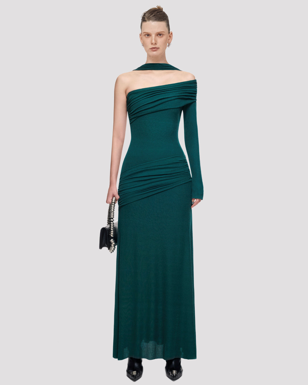 Olessia Olessia Emerald Green Off-the-Shoulder Maxi Dress