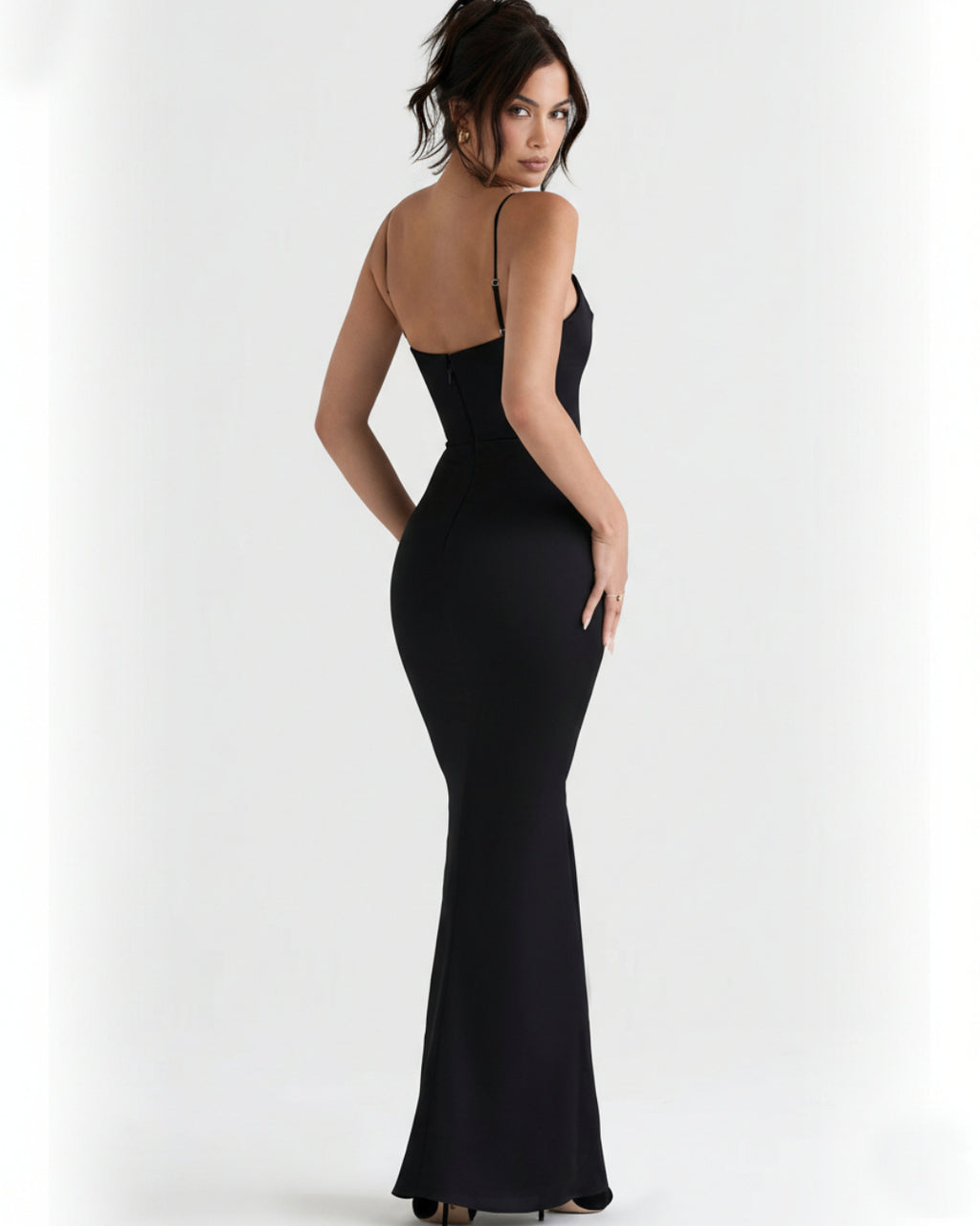 Olivette Satin Maxi Gown in Black, corset summer dress​, house of cb corset dress