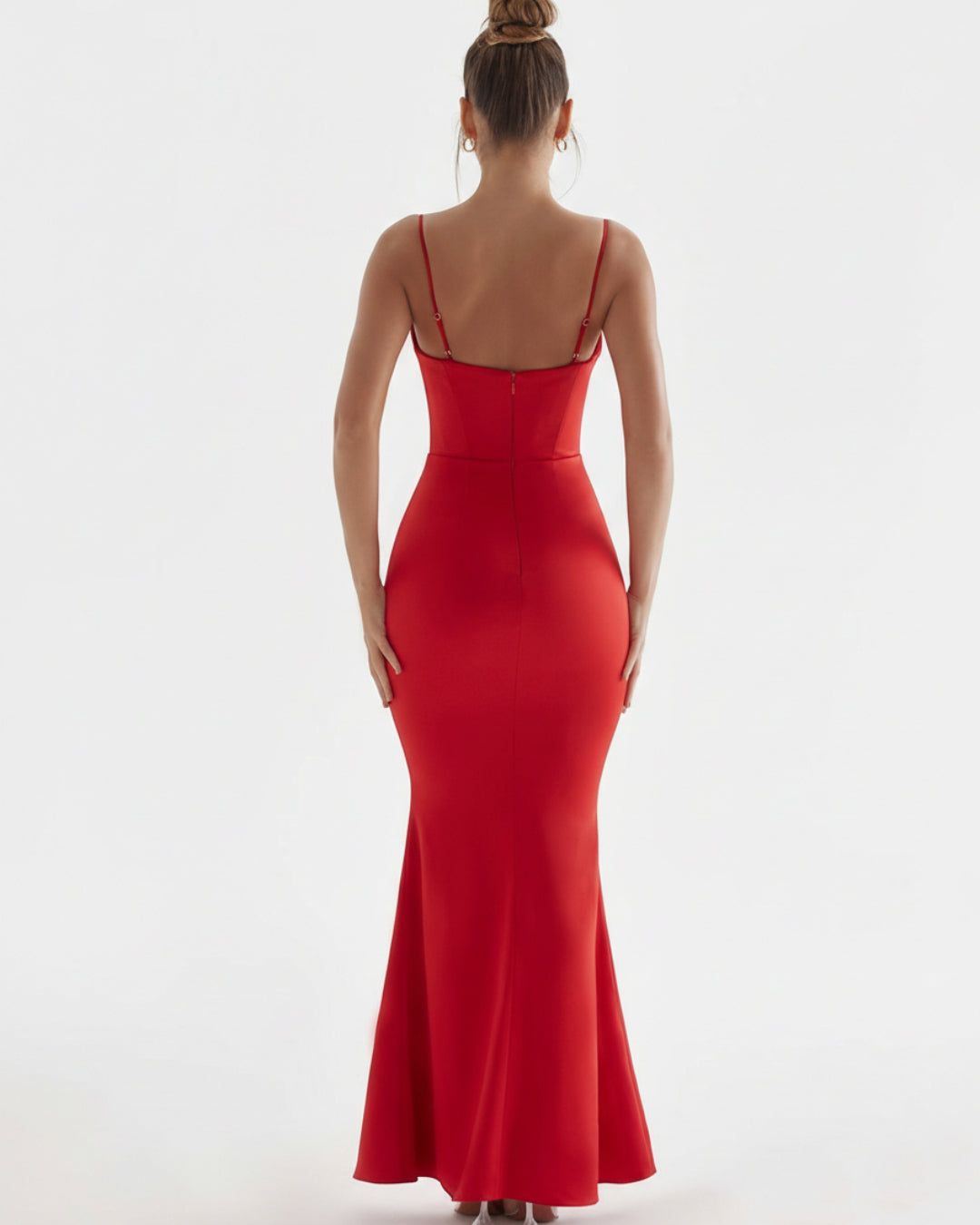 Olivette Satin Maxi Dress in Red, corset style dress