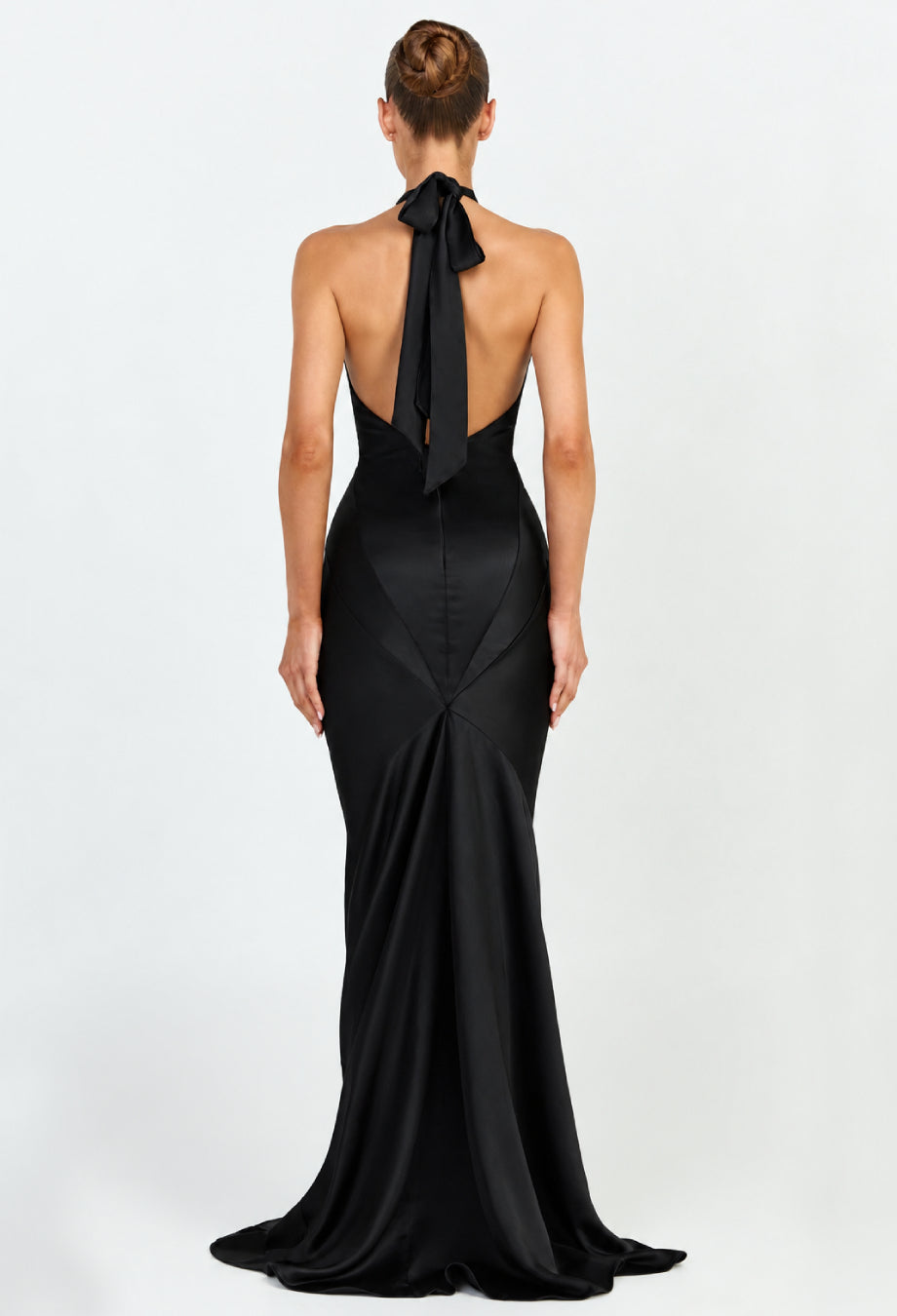 Oliviana Black Satin Halter-Neck Maxi Dress, black mermaid evening gown​, mermaid prom dress