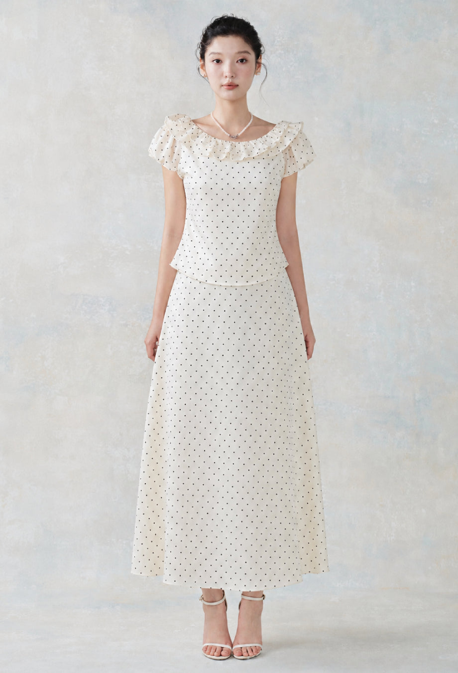 Opal Polka Dot Top and Skirt Two Piece Set, Casual Outfit