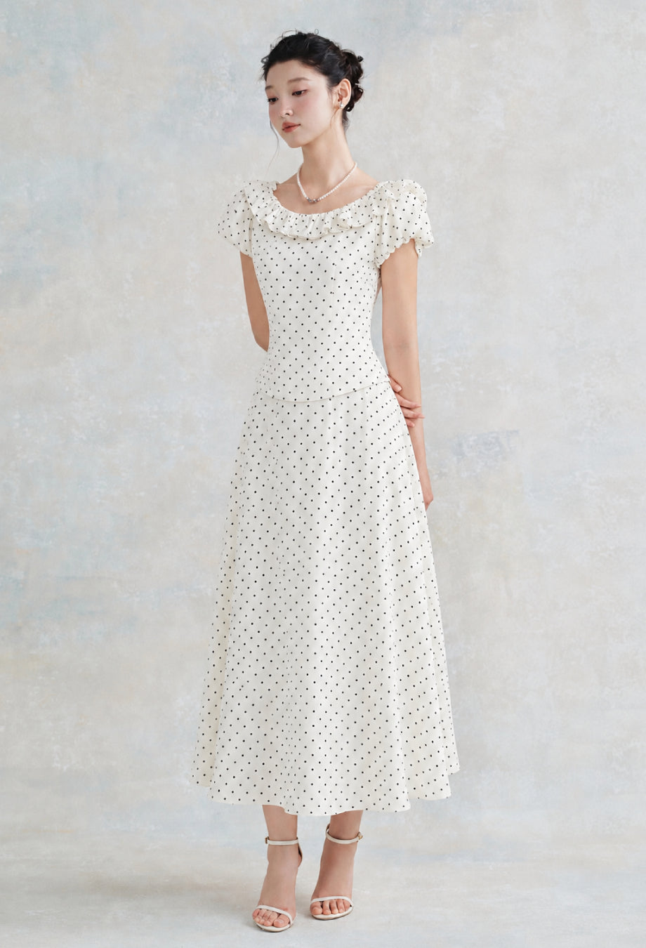 Opal Polka Dot Top and Skirt Two Piece Set, Casual Outfit