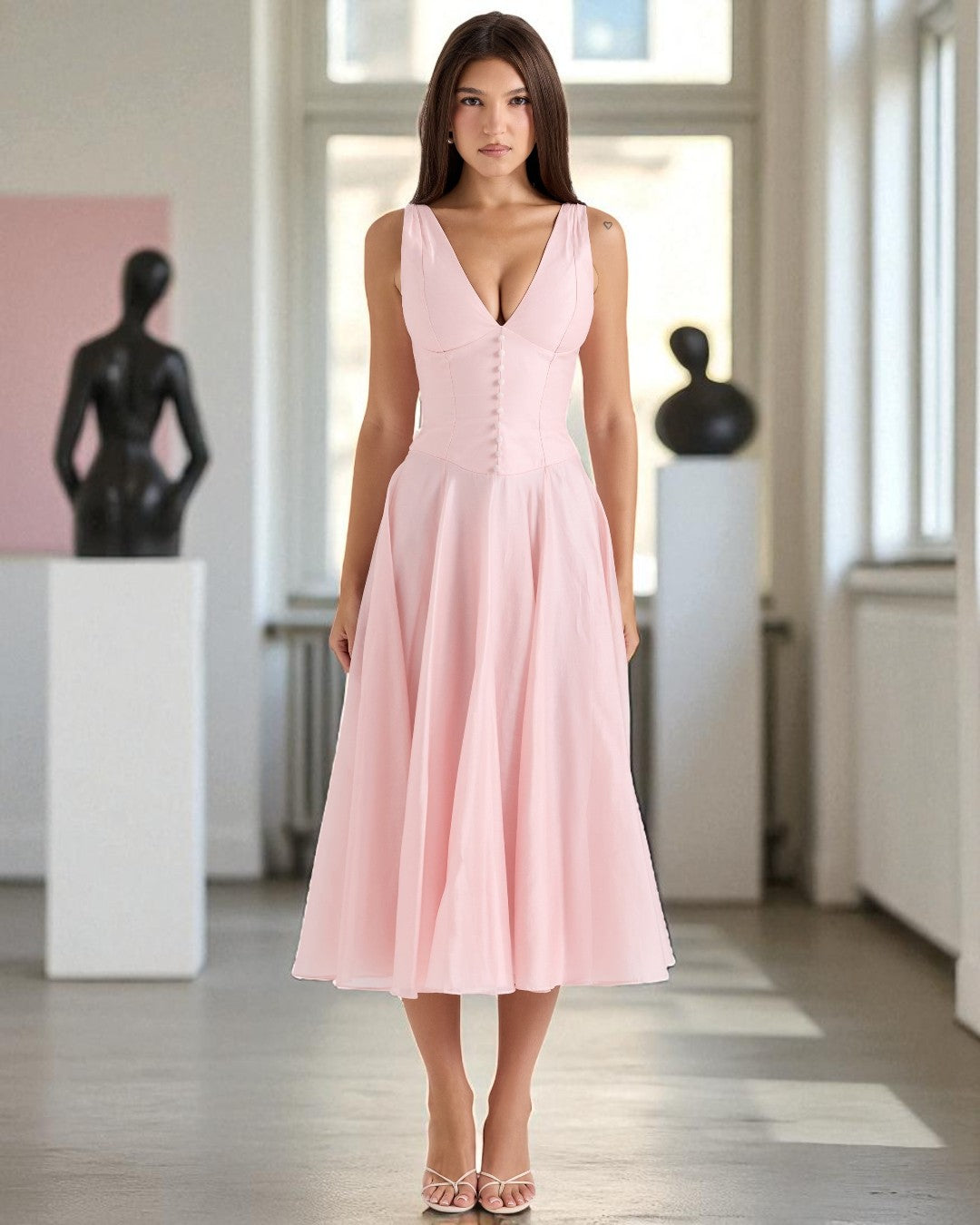 Paisley Pink Midi Women's Dress – Elegant Party Dress Canada