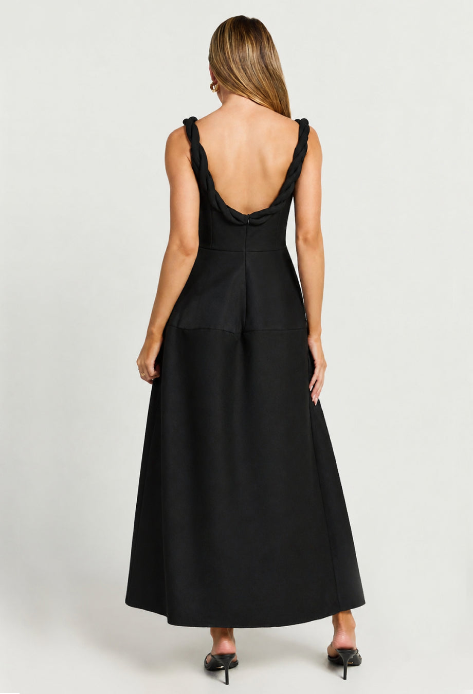 Paloma Black Twist Strap Midi Dress for wedding, black wedding dress​