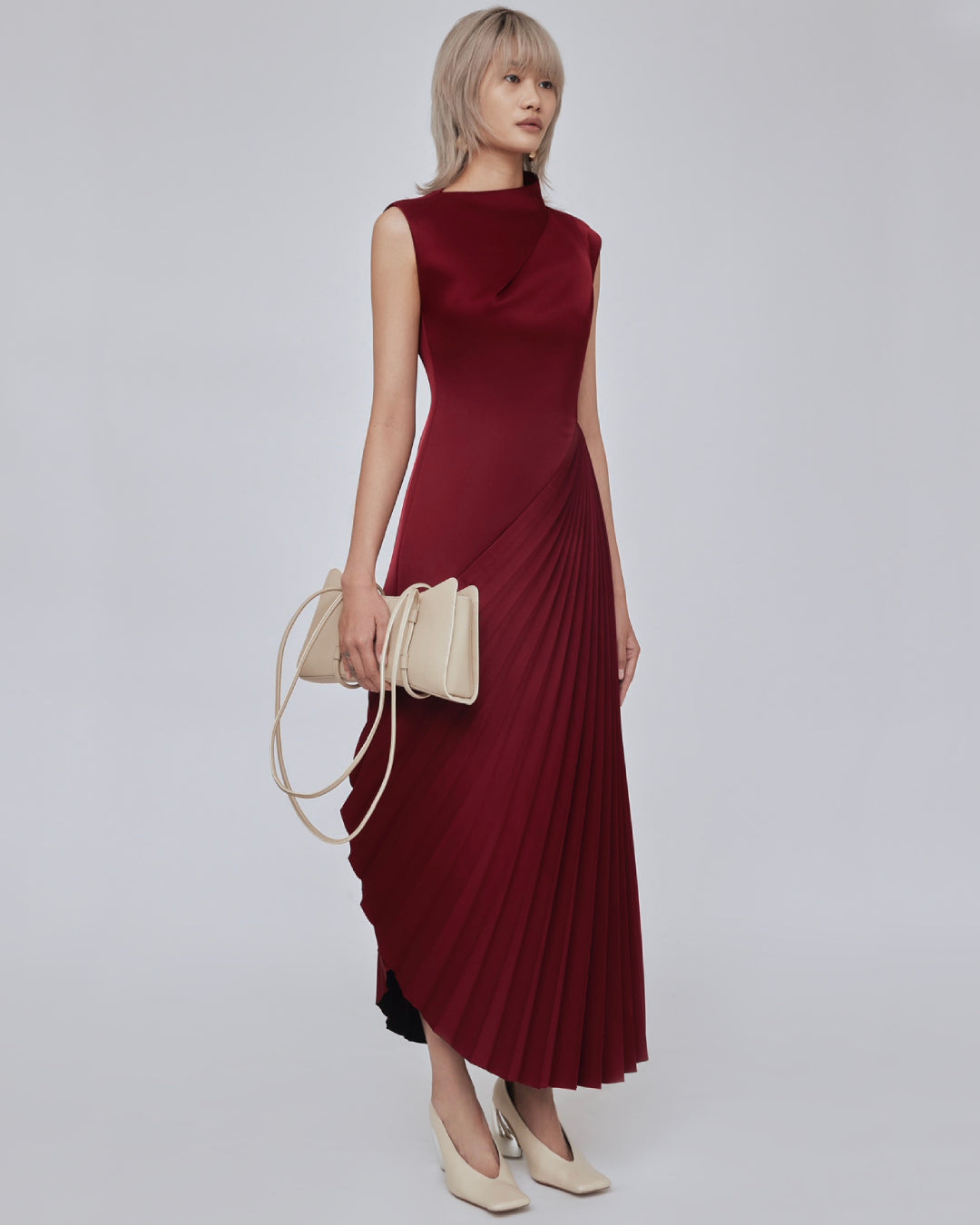 Penny Burgundy Midi Dress, Burgundy Wedding Guest Dress, burgundy color dress, burgundy midi dress​