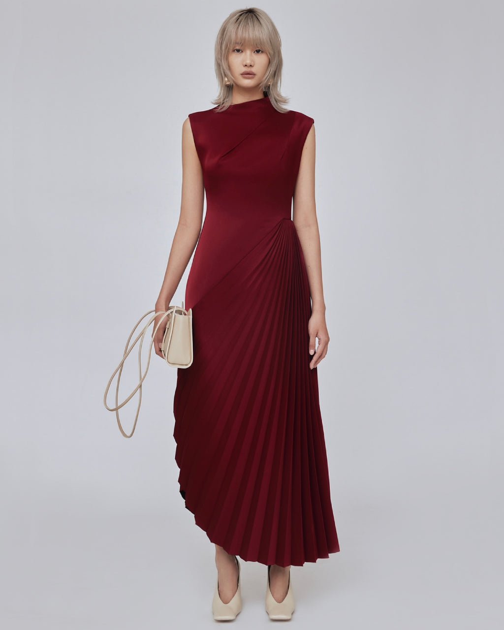 Penny Burgundy Midi Dress, Burgundy Wedding Guest Dress, burgundy color dress