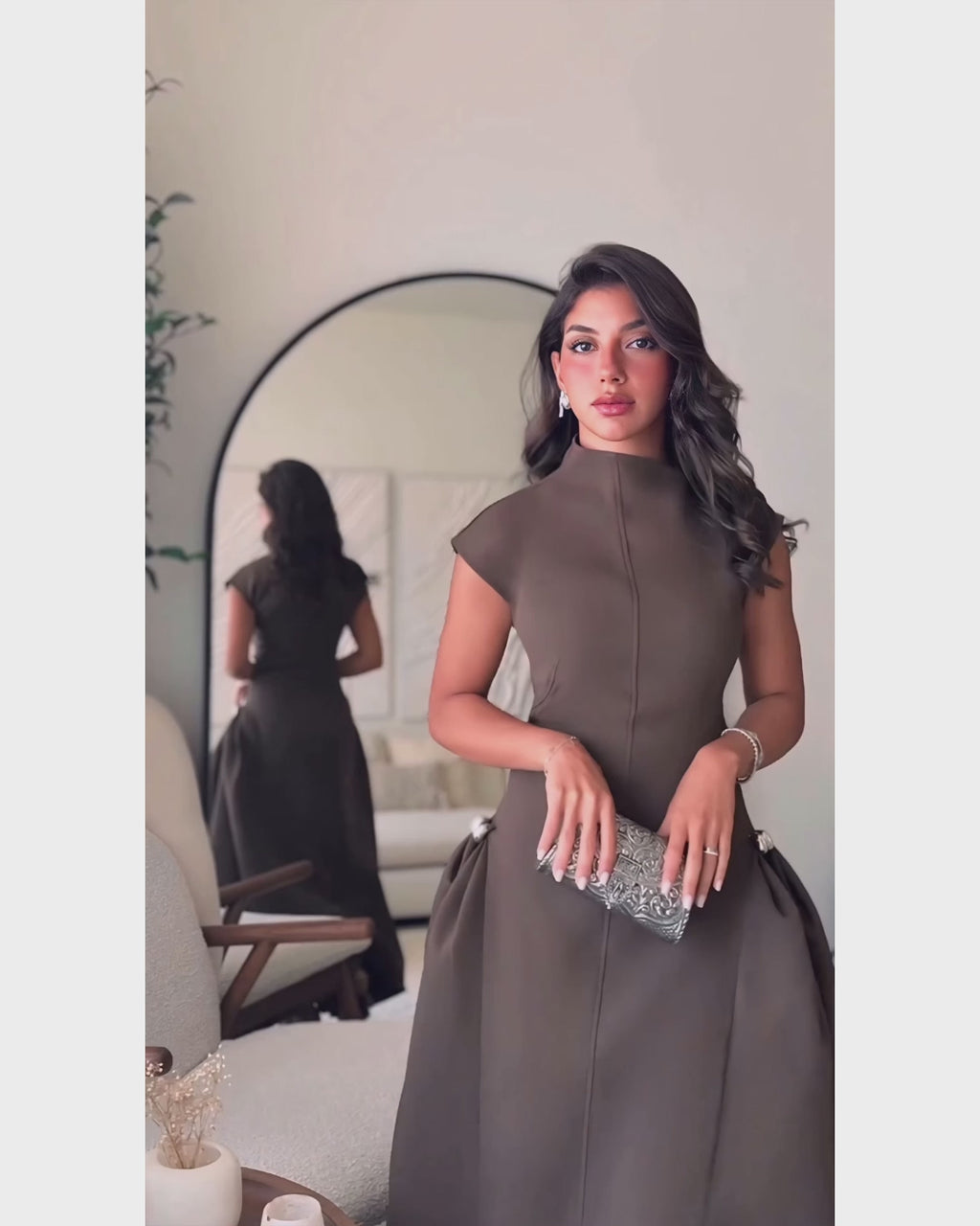 Meshki Brown Midi Dress, Brown Midi Dress for Wedding Guest, asos brown midi dress, brown midi