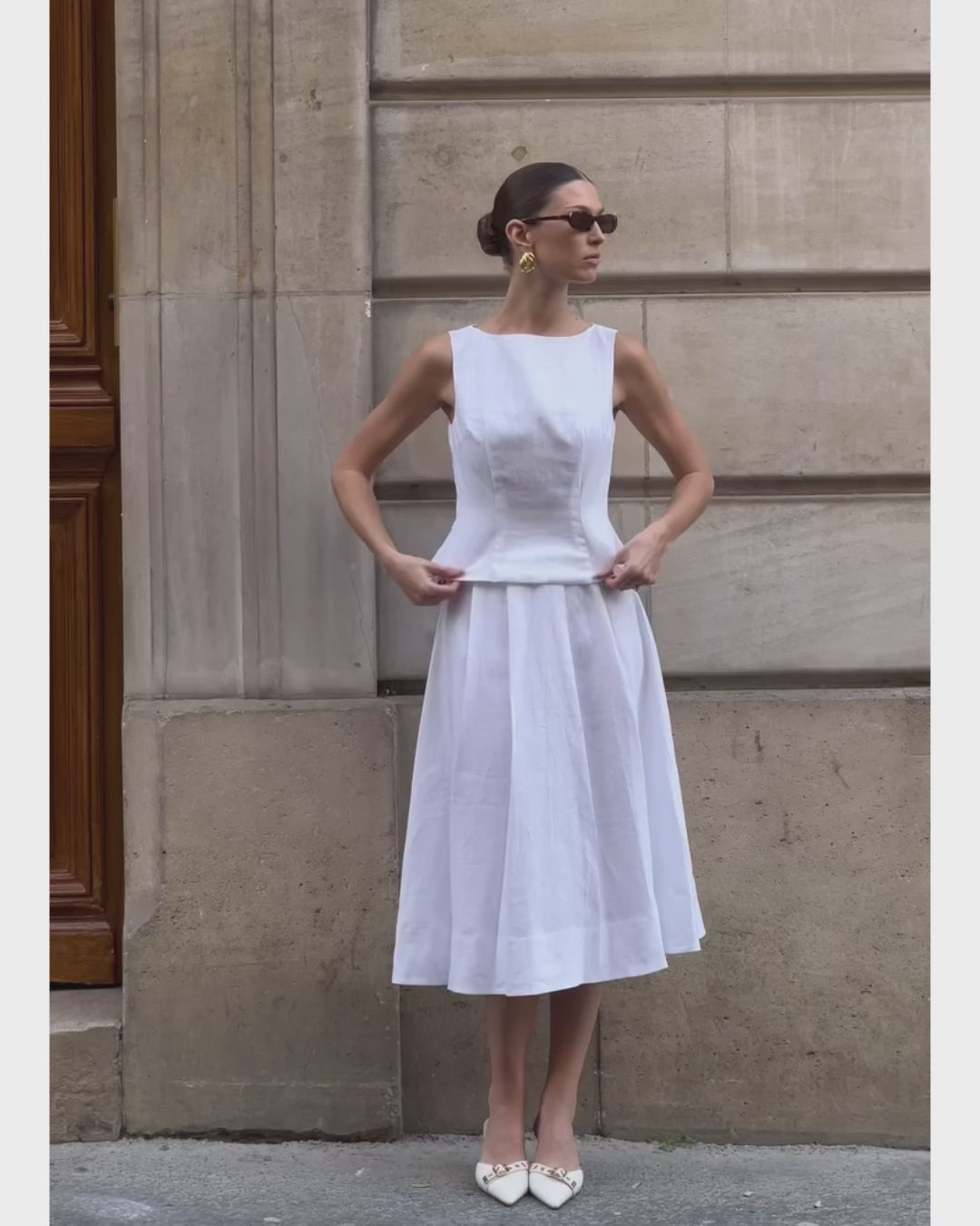 Moya Linen Top and Skirt Two-Piece Set - White