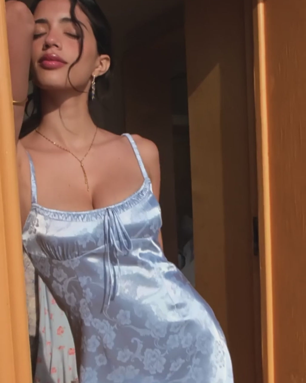 Aiza Floral Satin Midi Length Dress in Ocean Blue, satin long dress​, zara satin dress​