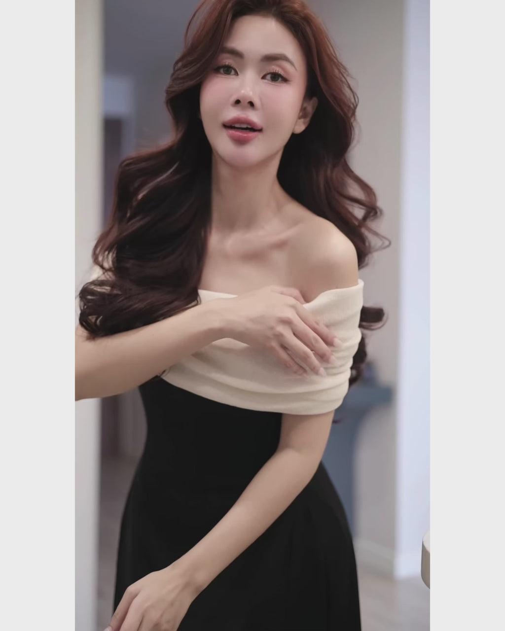 Arlena Off-the-Shoulder Black and White Maxi Dress, off the shoulder maxi dress​, off to shoulder dress, off shoulder dress in black​