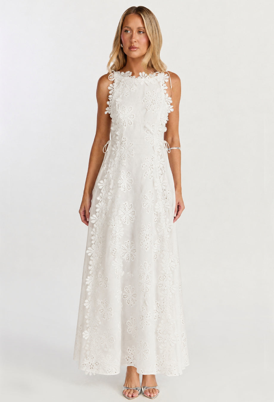 Araminta White Embroidered Midi Dress, zara white dress, white dress women's clothing​