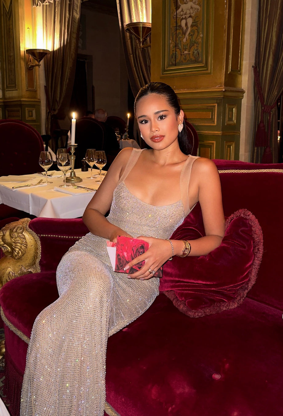Ariana Sparkly Maxi Dress - Beige