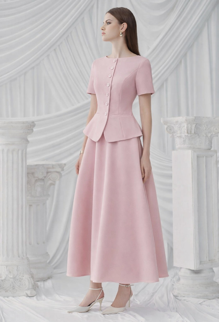 Calliope Two-Piece Set, pastel pink dress​, party wear pink dress​, dress long pink