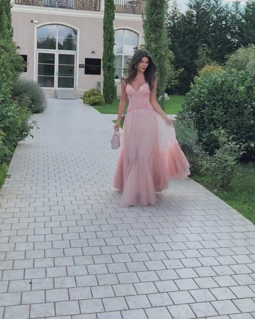 Oakley Lace Corset Tulle Maxi Dress – Blush