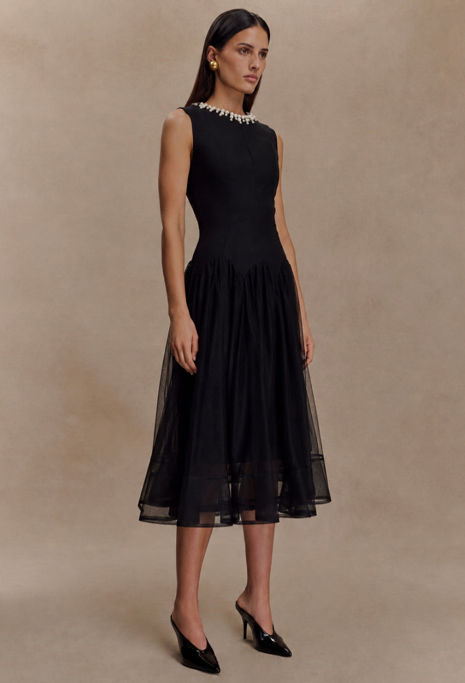 Darla Black Flowy Midi Dress, midi black dress​, black sundress midi