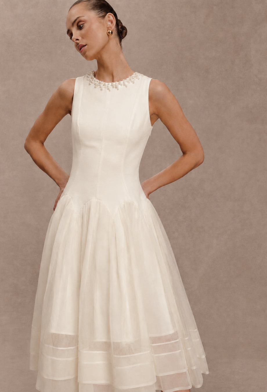 Darla Ivory Flowy Midi Dress, summer midi dress​, midi mesh dress​