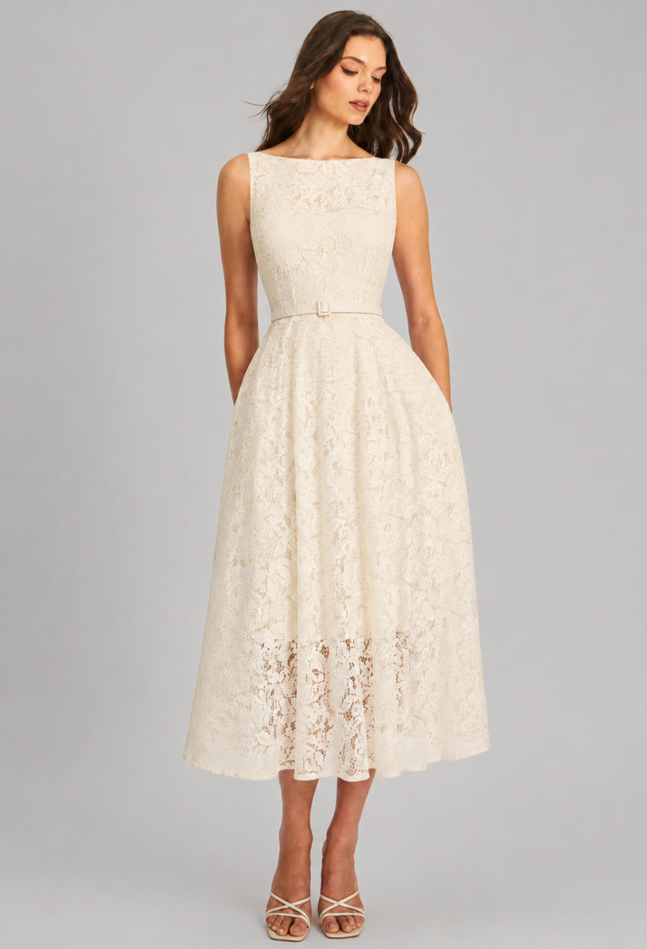 Ellis Cream Floral Lace Midi Dress, midi lace dress, lace midi dress for women​, lace midi cocktail dress​