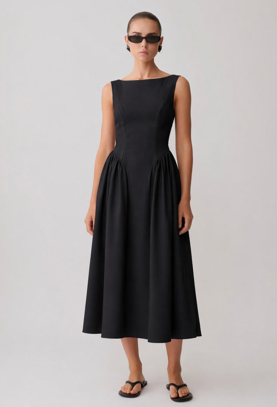 Emerson Black Midi Dress with Pockets, dress with pockets, midi dress with pockets​, formal dress with pockets​