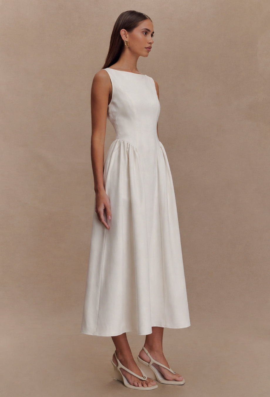 Emerson Ivory Midi Dress with Pockets, dress with pockets women​, cotton dress with pockets, a line dress with pockets​