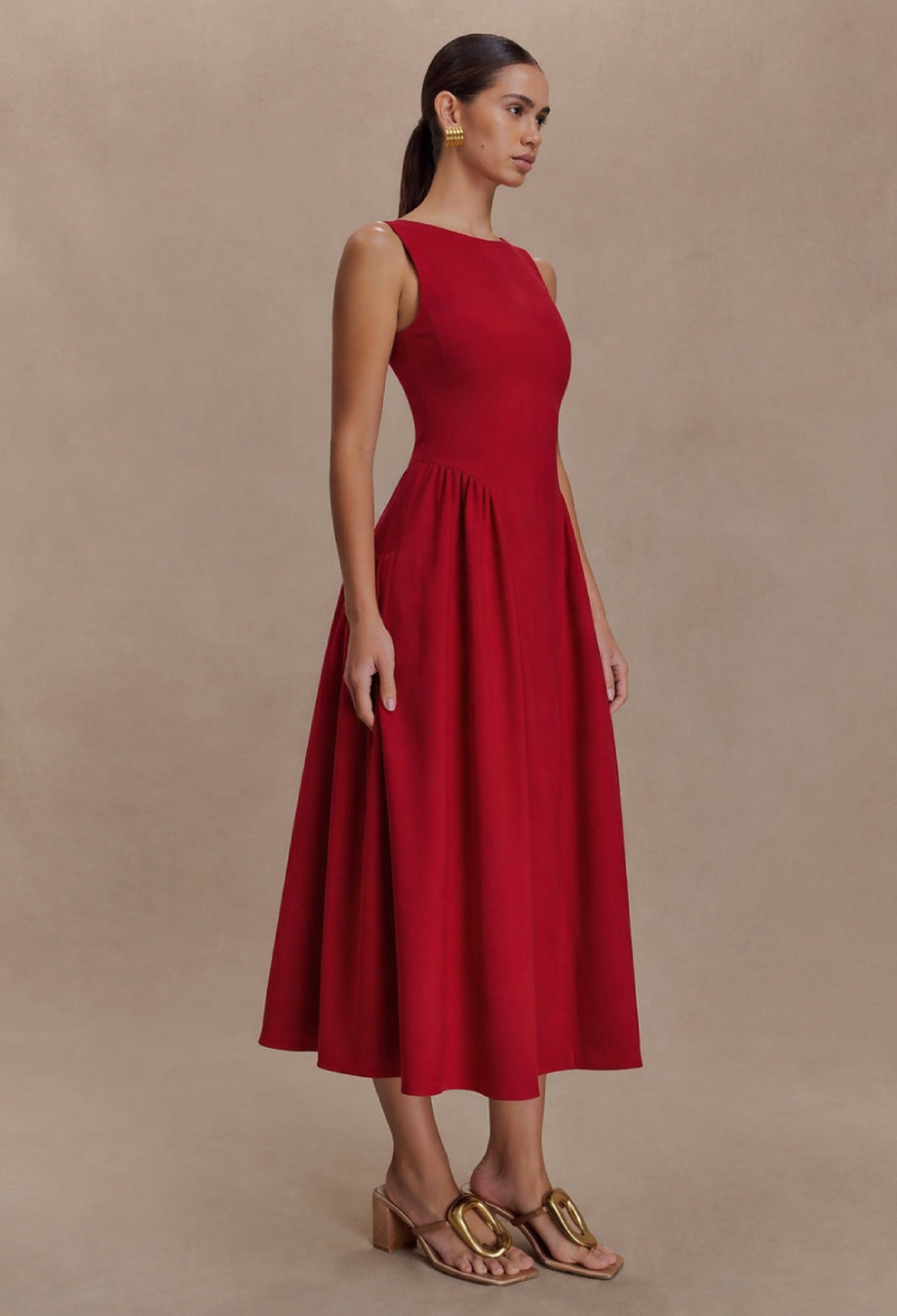 Emerson Red Midi Dress with Pockets, red dress near me​, red summer dress​