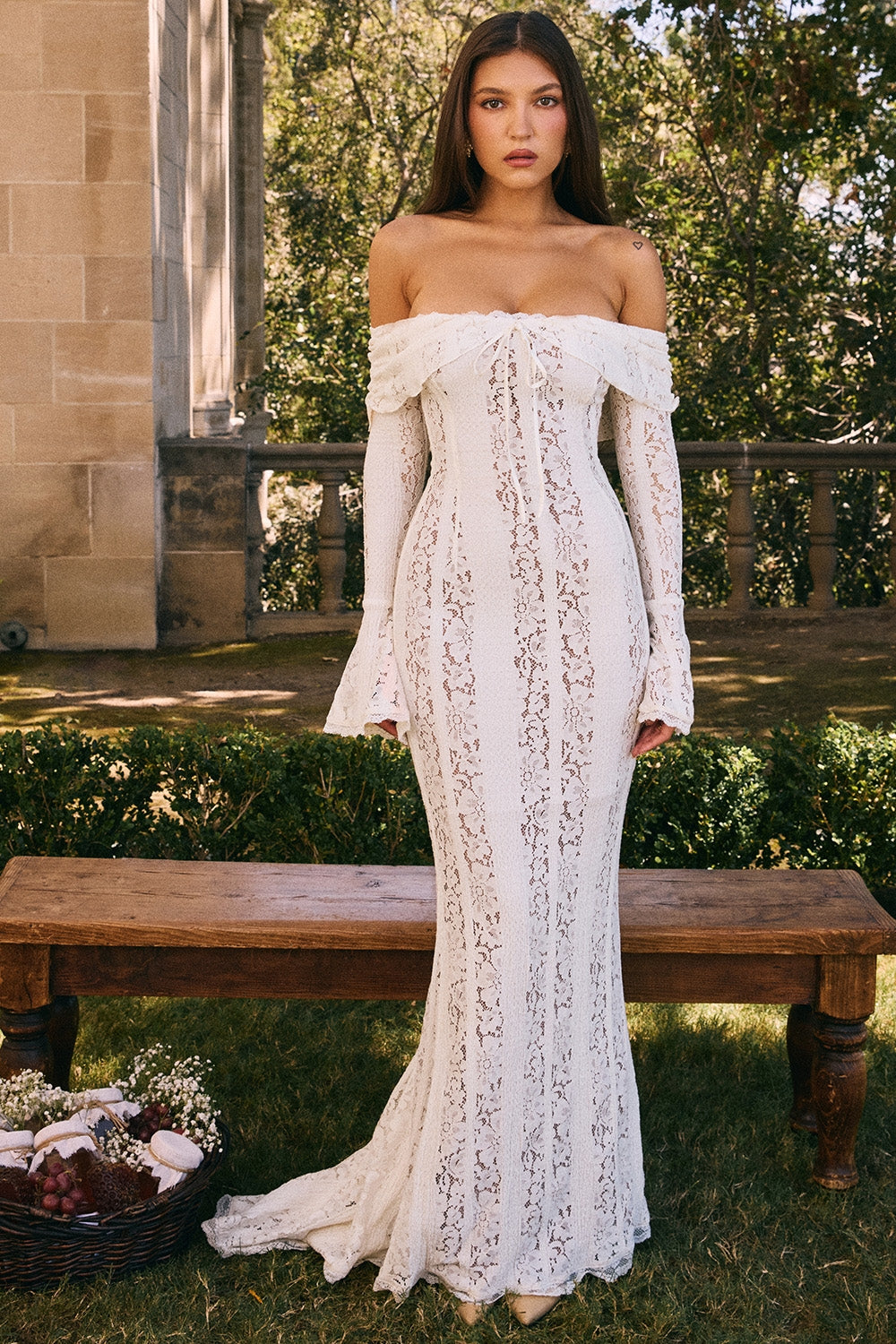 Lettie Off-Shoulder Lace Bodycon Maxi Dress - White