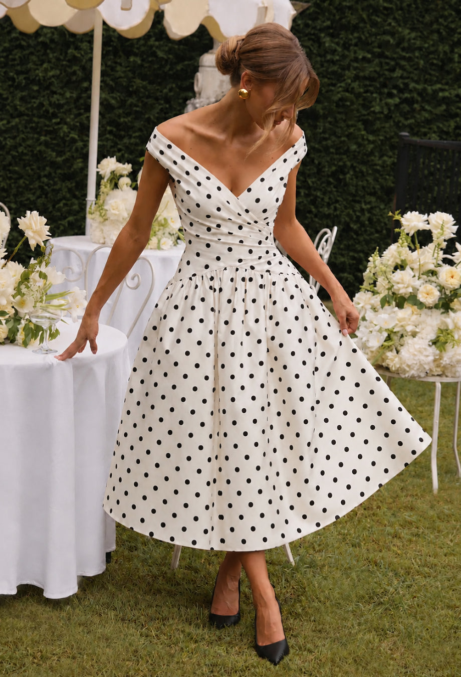 Leilani Polka Dot Dress, self portrait polka dot dress, self portrait polka dot midi dress​