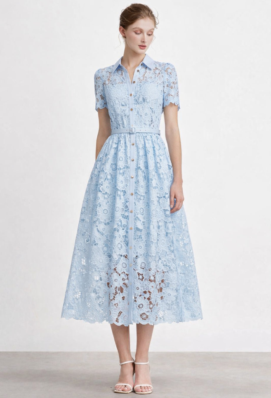 Miranda Floral Lace Midi Dress, baby blue midi dress​, baby blue hoco dress​