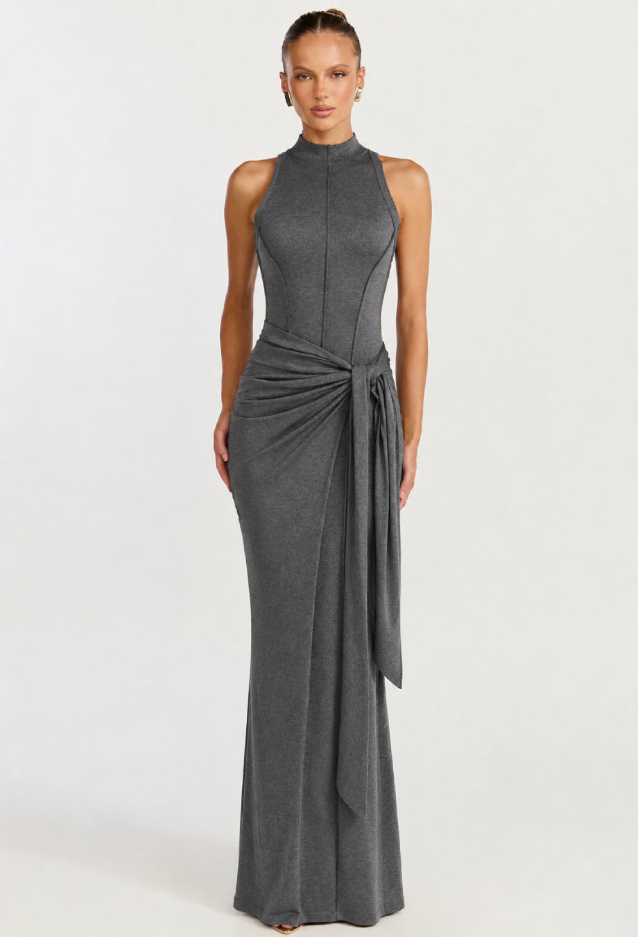 Sadira Grey Stretch Maxi Wedding Guest Dress, maxi dress to wear as wedding guest, maxi dress wedding guest outfit