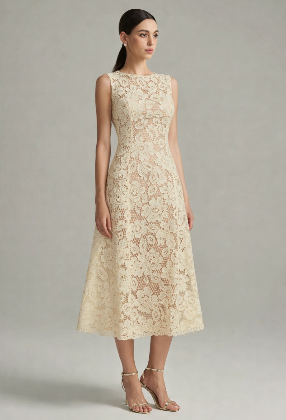 Sherrie Light Yellow Crochet Lace Midi Dress, light yellow dress​, pastel yellow dress, yellow formal dress