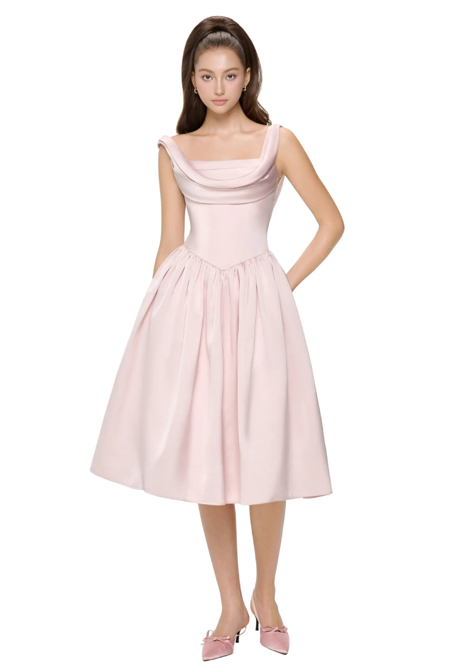 Tiffany Soft Pink Midi Dress, pink dress cute, pink dress fancy