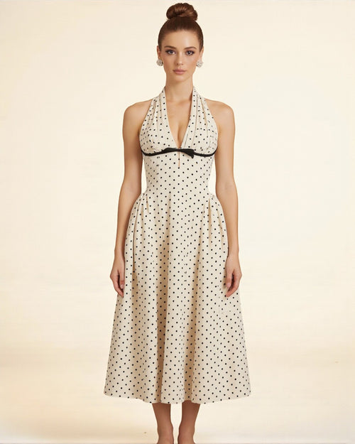 Quinn Midi Dress - Black Polka Dot Print