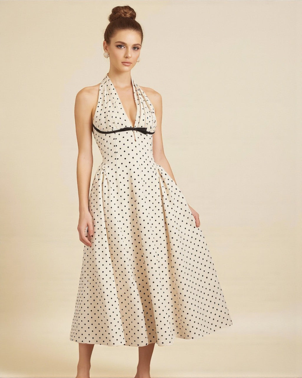 Quinn Midi Dress - Black Polka Dot Print