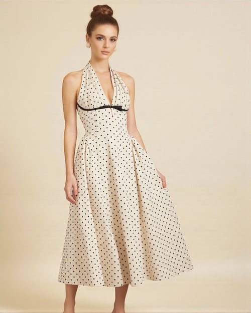 Quinn Midi Dress - Black Polka Dot Print
