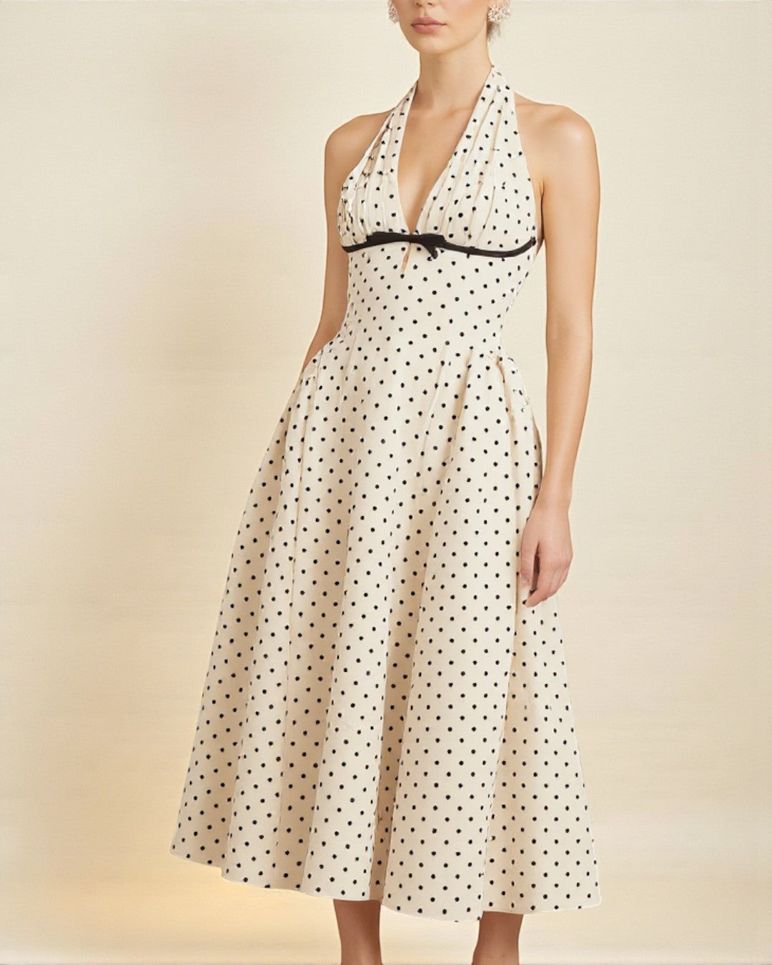 Quinn Midi Dress - Black Polka Dot Print