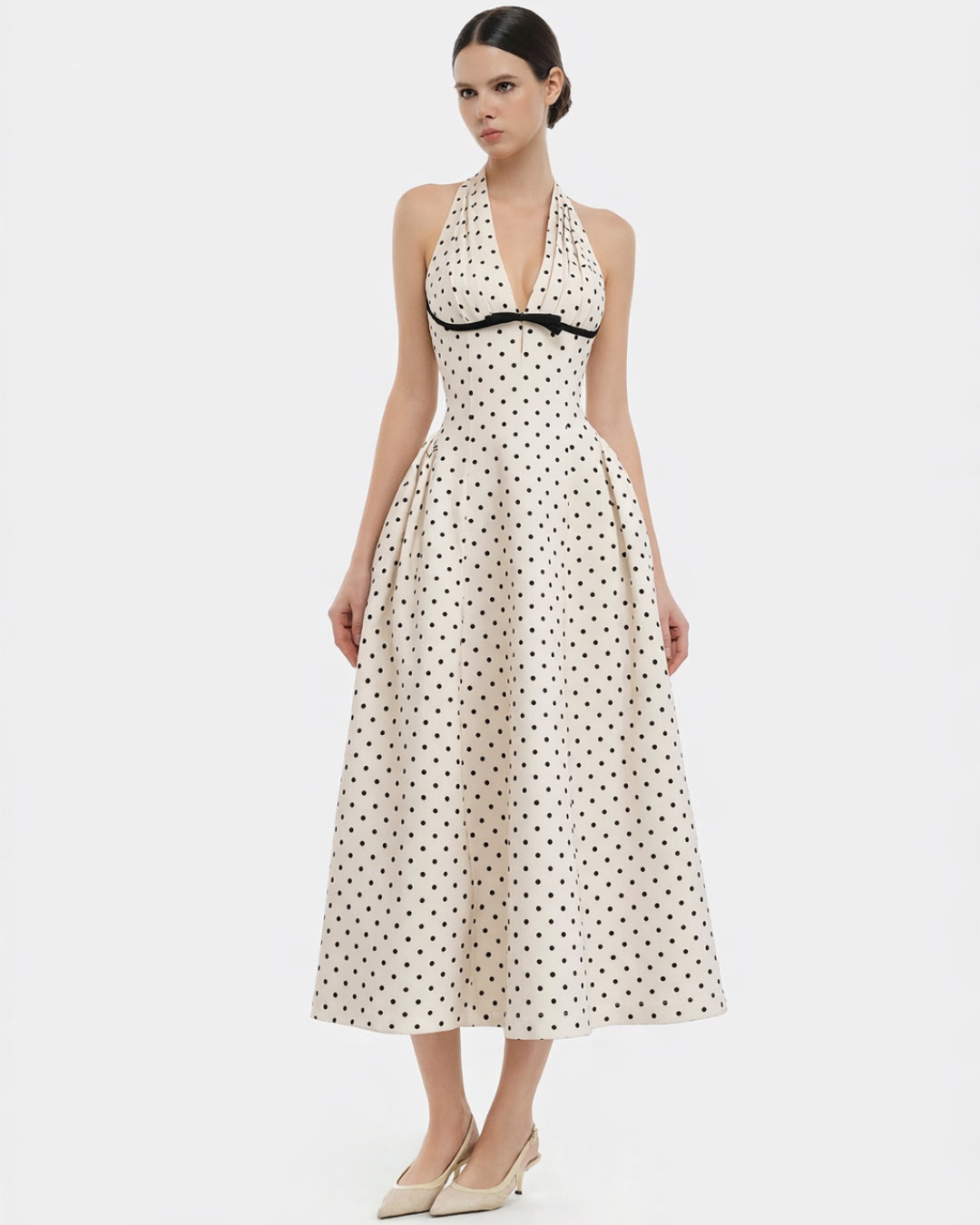 Quinn Micro Polka Dot Dress Midi Dress for Women, polka dot dress for women, zara polka dot dress, black polka dot dress
