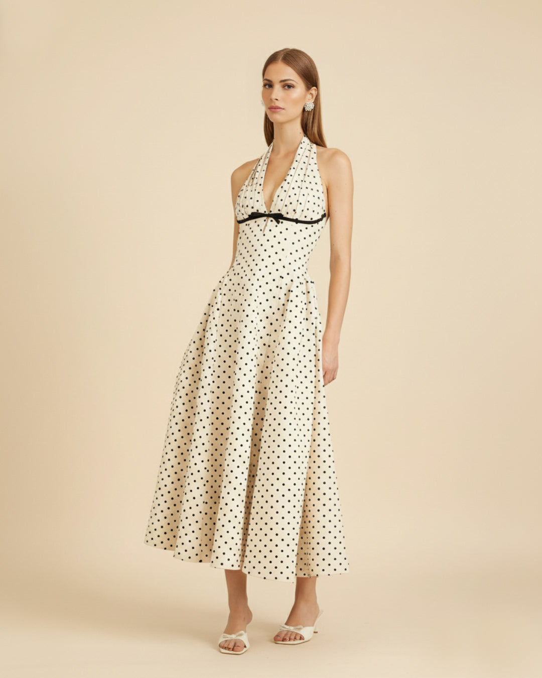 Quinn Midi Dress - Black Polka Dot Print