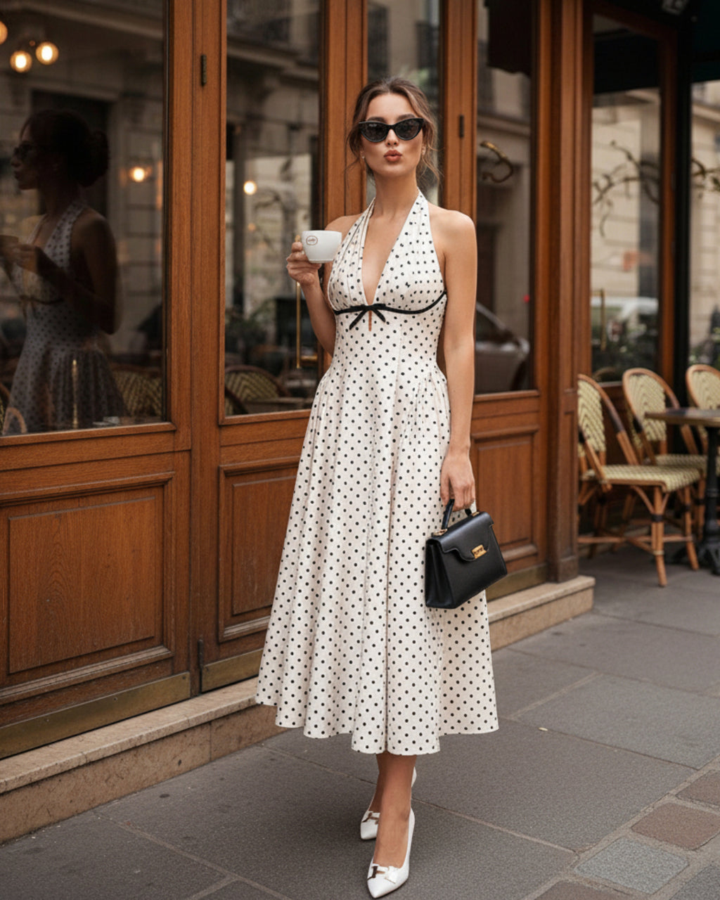 Quinn Midi Dress - Black Polka Dot Print