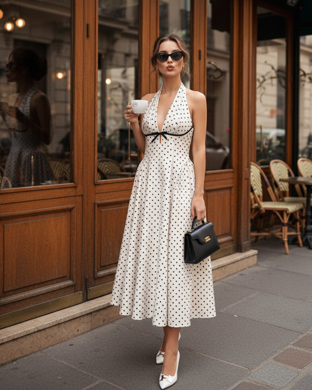 Quinn Midi Dress - Black Polka Dot Print