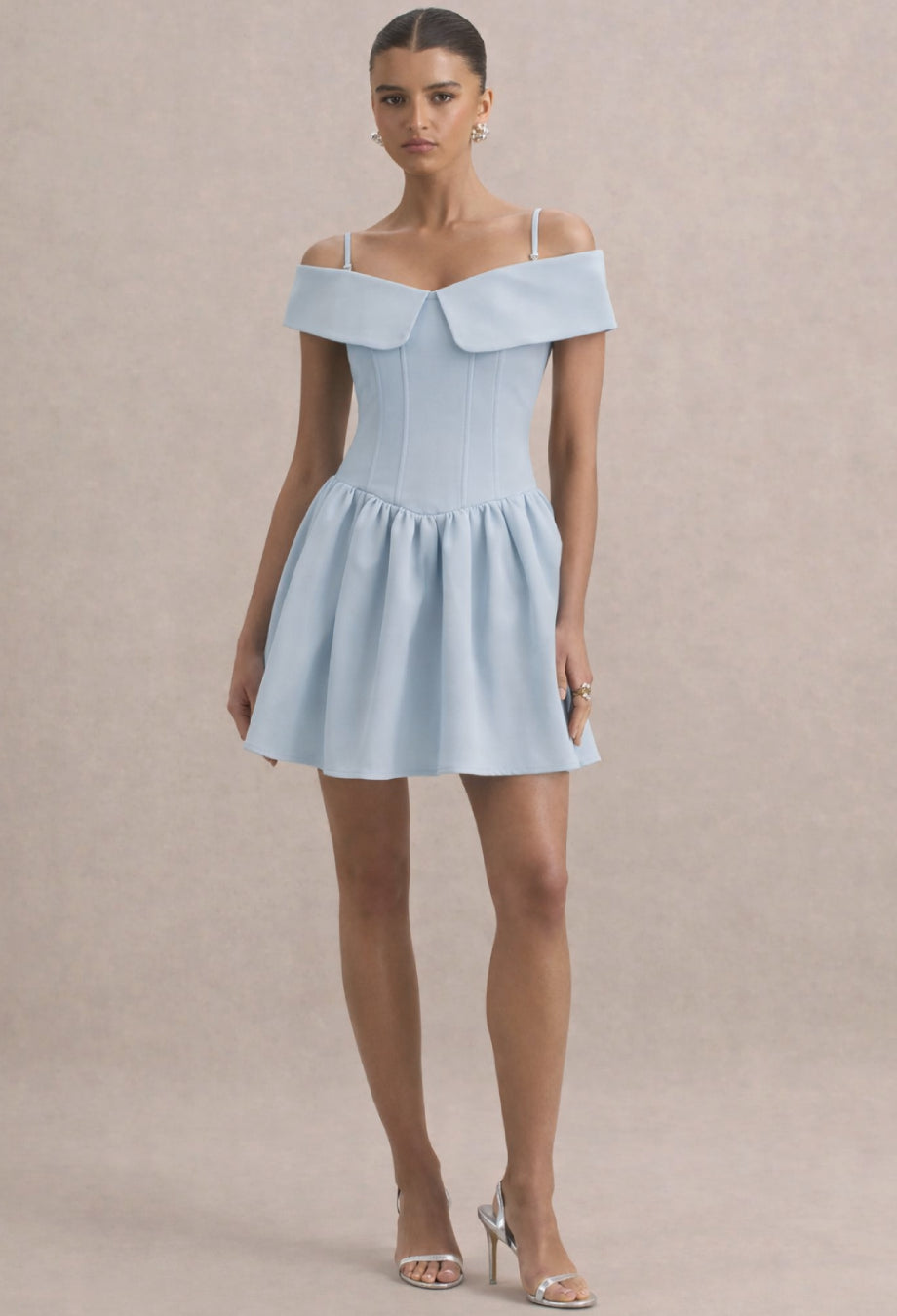 Raquel Blue Babydoll Corset Mini Dress, mini blue dress​, mini dress cute​, off the shoulder mini dress