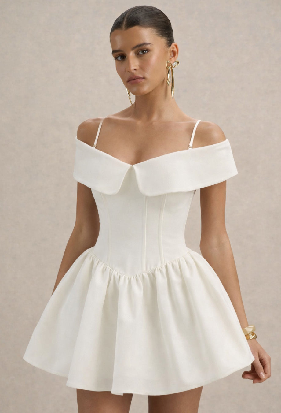 Raquel Ivory Babydoll Corset Mini Dress, mini white corset dress, corset mini white dress