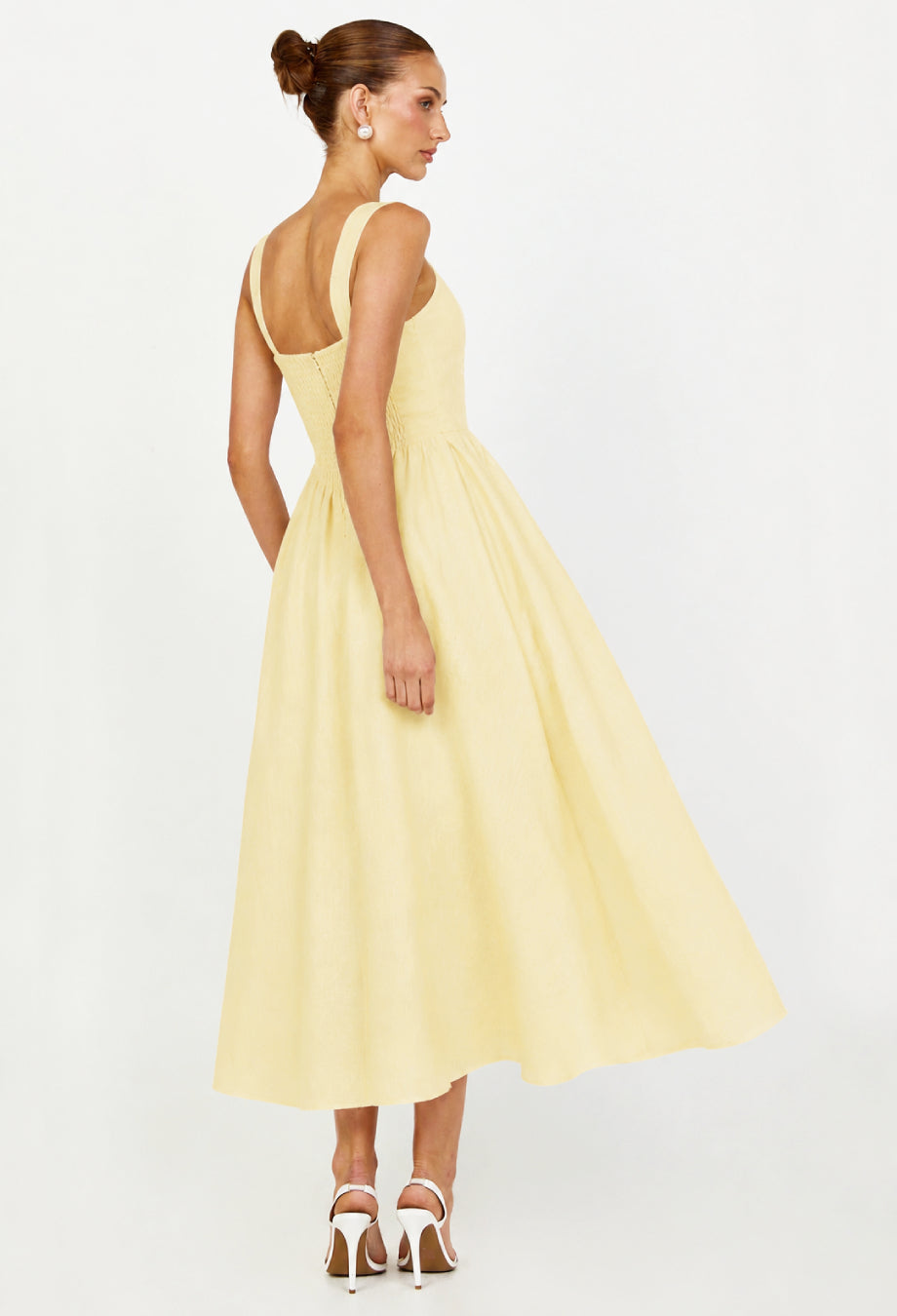Balia Light Yellow Linen Midi Dress