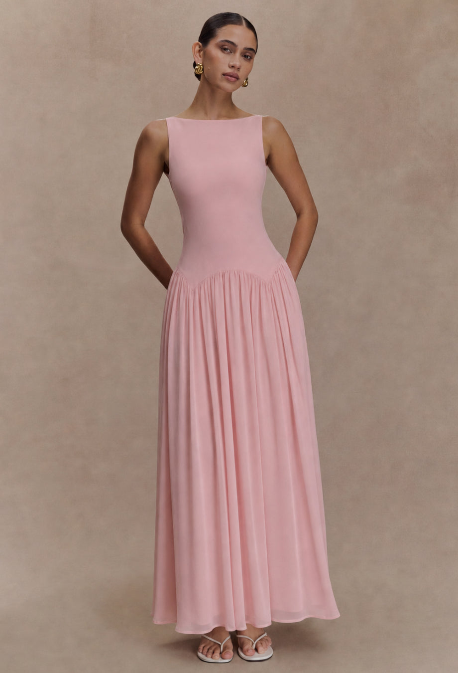 Camella Pink Chiffon Midi Dress, Pink Wedding Guest Dress, light pink midi dress, reformation camella dress