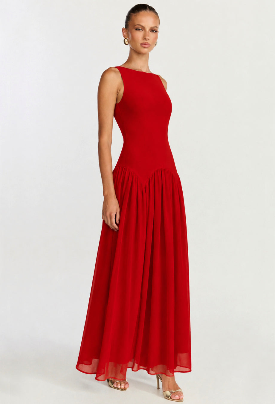 Camella Red Chiffon Midi Dress