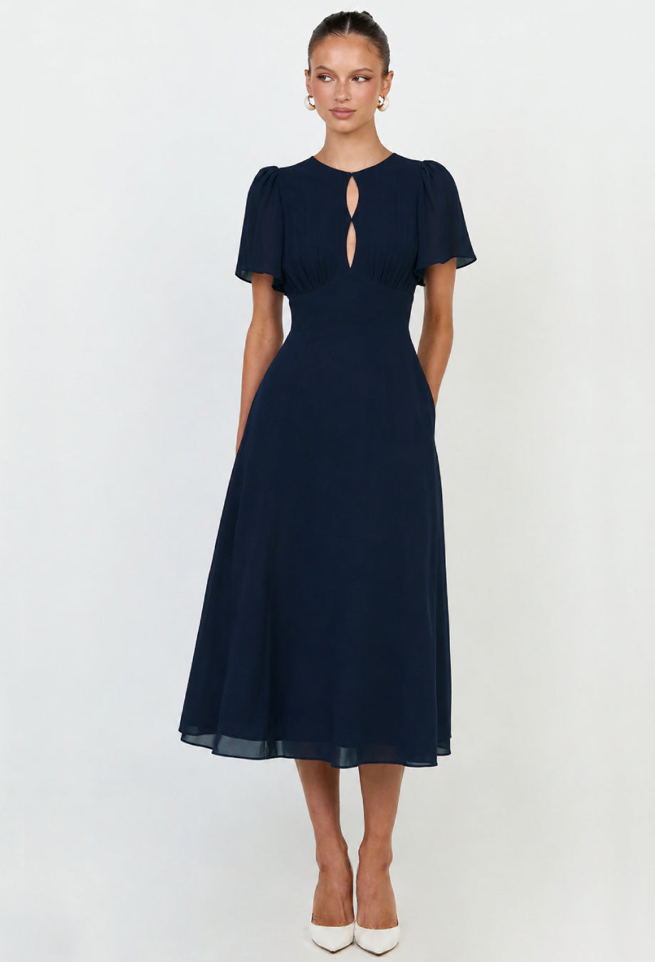 Corynn Navy Short Sleeve Midi Dress