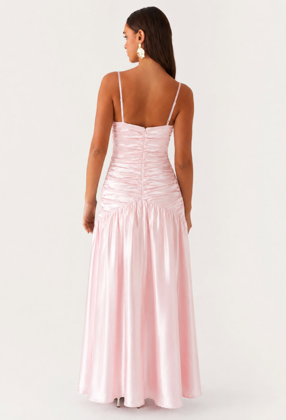 Rosetta Blush Pink Satin Maxi Dress, pink satin prom dress, satin pink prom dress