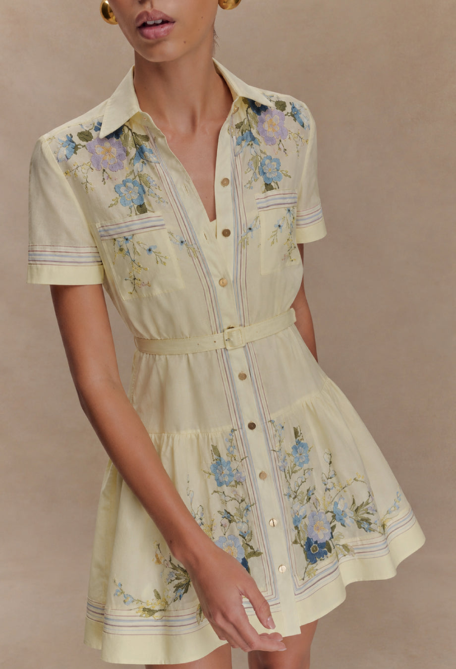 Rossella Yellow Floral Mini Dress, floral print summer dress​, floral summer mini dress​, midi floral summer dress​