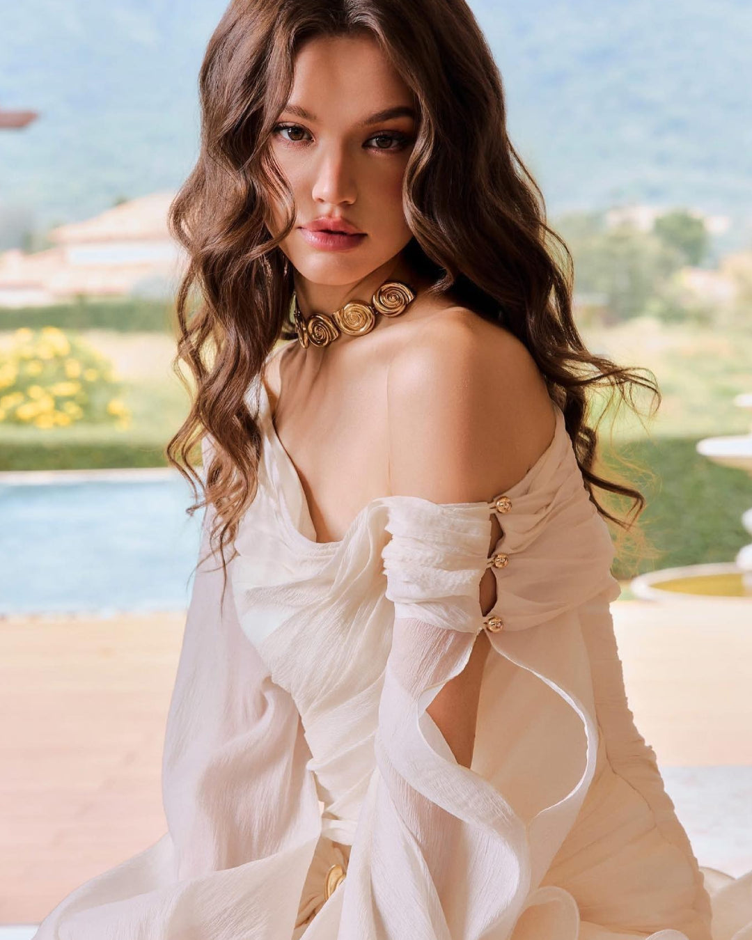 Ruby Bow Asymmetric Puffy Mini Party Dress in Ivory