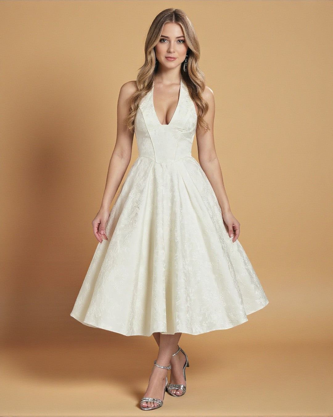 Sadie Satin Halter Midi Dress - White